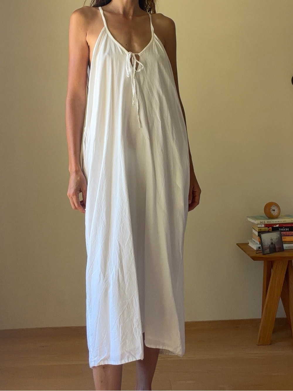 White Tie-Front Slip Dress with Spaghetti Straps